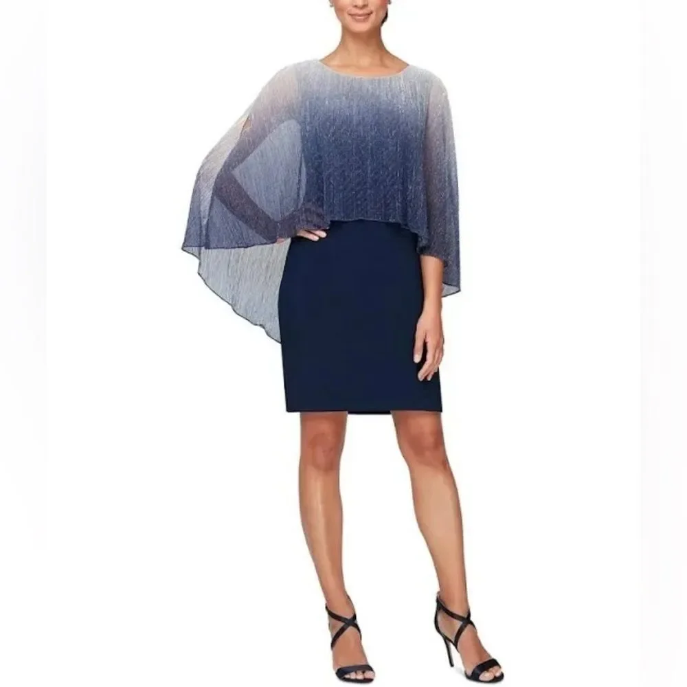 NWT SLNY WOMENS METALLIC CAPE MINI TWO PIECE DRESS navy silver size 18 New - Picture 9 of 14